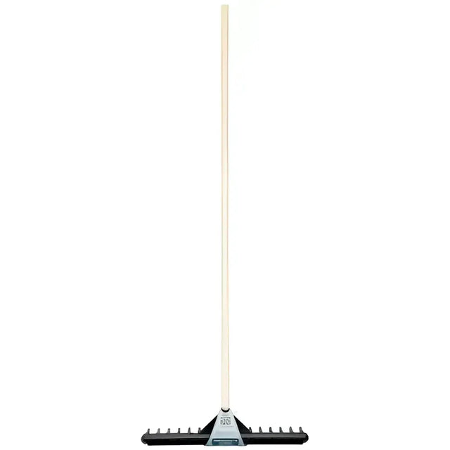 Black rubber-headed perry eco rake with long slender white wooden handle perfect for garden use