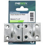 Galvanized metal perry equestrian chain hook on 50mm x 50mm square plates with circular hooks and mounting holes