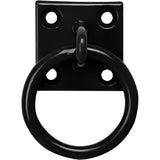 Black metal perry equestrian chain ring door ring with square plate and four mounting holes