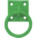 Green painted metal door knocker featuring a circular equestrian chain ring on square plate by Perry Equestrian