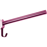 A sleek metallic pink perry equestrian fold wall-mounted saddle rack with a sturdy cylindrical bar and curved hanging end