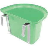 Green plastic horse feed trough with silver metal brackets from perry equestrian portable manger 12 litre equestrian hook