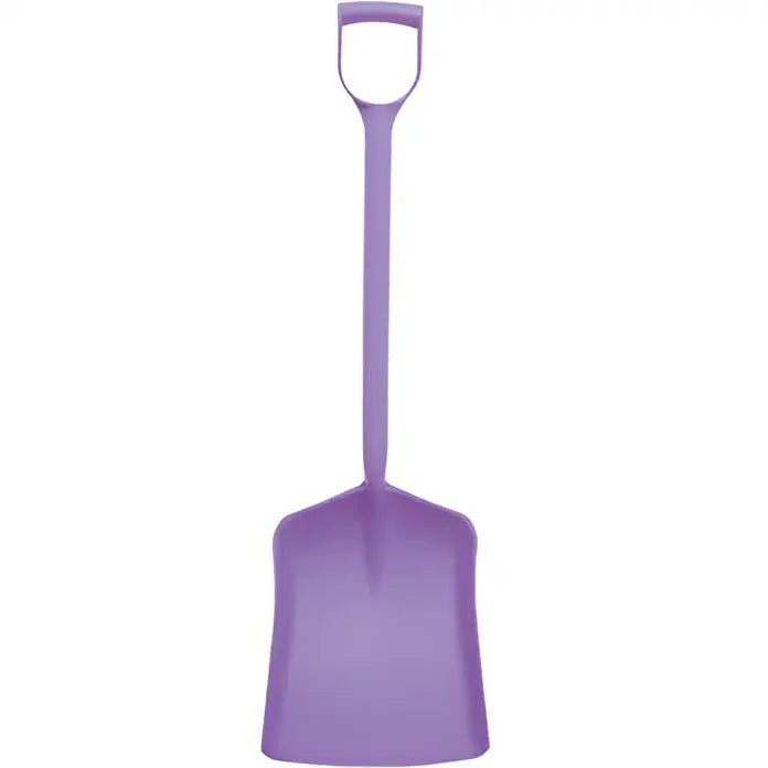 Purple perry equestrian one piece moulded polypropylene shovel with d-shaped handle and wide curved blade