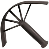 Black metal garden hoe with curved handle and spiked blade paired with perry equestrian plastic sweat scraper long life rubber