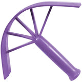 Purple perry equestrian plastic sweat scraper with curved blade and radial support bars for long life rubber use