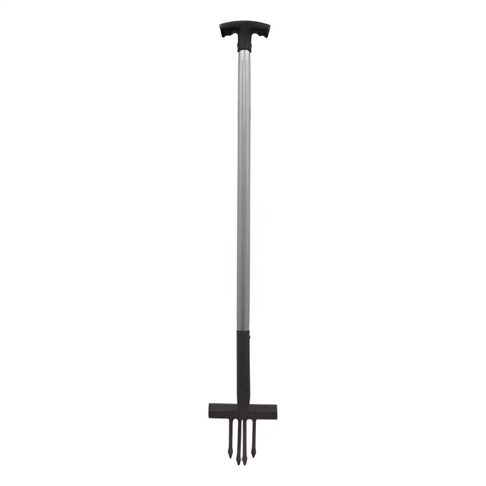 Black and silver perry equestrian ragwort fork with t shaped handle and four pointed tines for garden use