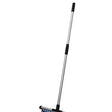Silver telescoping handle with black rubber grips and blue squeegee head for perry equestrian camel stable fork