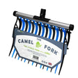 Perry equestrian replacement camel stable fork with sturdy silver metal handle and alternating blue and black plastic tines