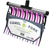 Perry Equestrian replacement camel stable fork with black and purple plastic head and silver metal handle for horse grooming