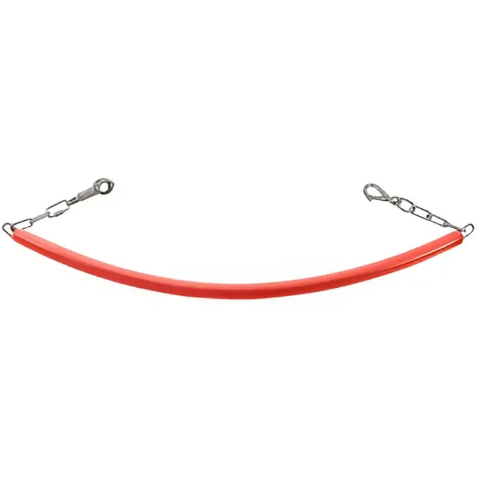 Red rubber horse halter with metal chain attachments featuring perry equestrian rubber coated stable stall chains