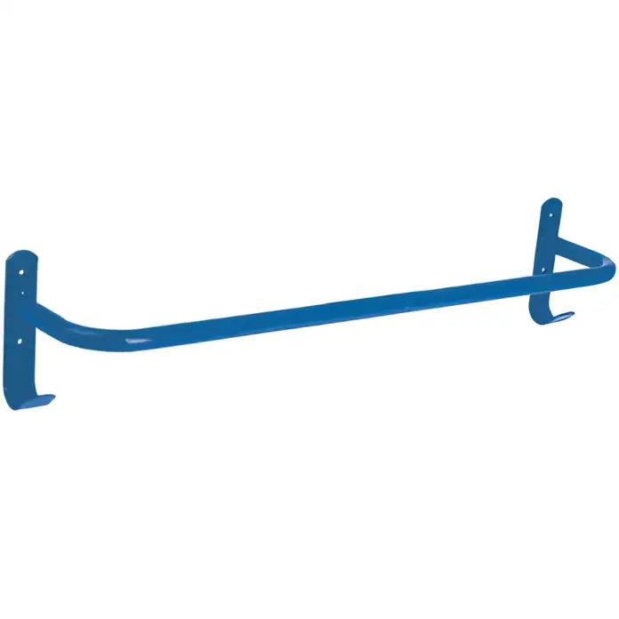 Blue metal towel rack with curved design and mounting brackets from perry equestrian rug rail no 527