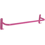 Pink metal perry equestrian rug rail with curved design and wall-mounted brackets for easy horse rug storage