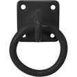 Black wrought iron perry equestrian swivel tie ring with square mounting plate for secure equestrian use