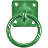 Green painted metal perry equestrian swivel tie ring with square plate and four mounting holes for easy installation