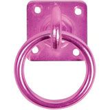 Pink metallic perry equestrian swivel tie ring with square plate and four mounting holes for secure attachment