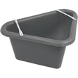 Black plastic triangular feed manger with silver metal hinges on each side by Perry Equestrian 45 litre capacity