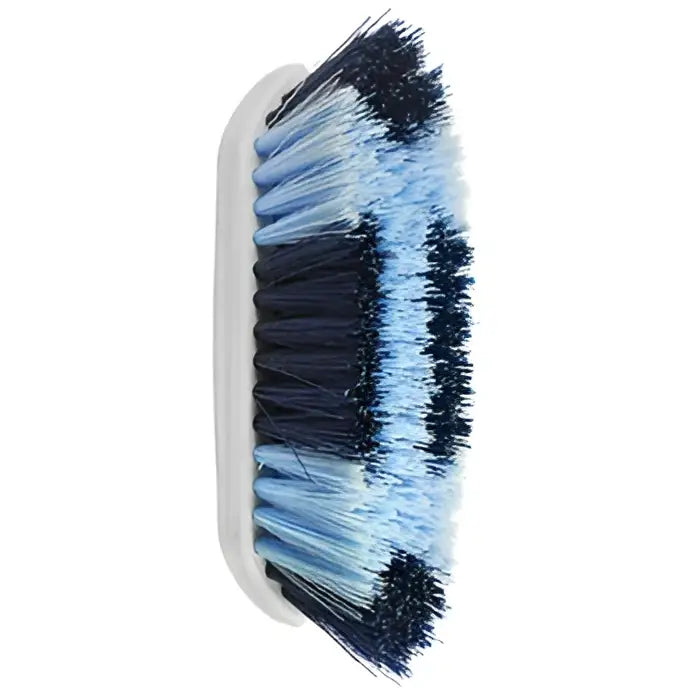 Blue and black bristle perry equestrian two tone softened dandy brush with white plastic handle for grooming