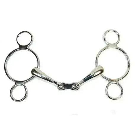 Silver metal pessoa french link ring dutch gag horse bit with central joint and three rings on each side