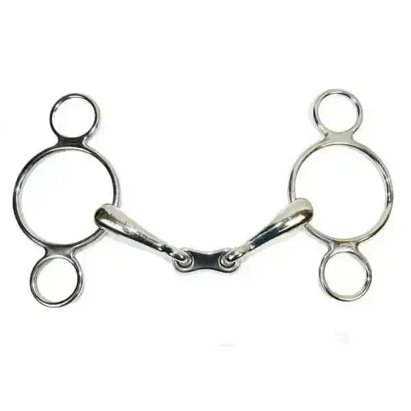 Silver metal pessoa french link ring dutch gag horse bit with central joint and three rings on each side