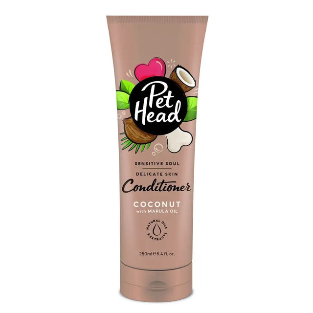 Pet head sensitive soul conditioner in matte rose gold tube with marula oil and coconut for delicate skin care