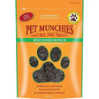 Orange and green resealable bag of pet munchies beef liver crunch natural hand cuts dog treats