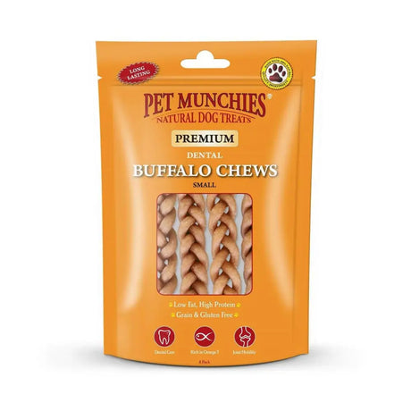 Orange pouch of pet munchies buffalo premium gourmet dental small buffalo dental chew for dogs