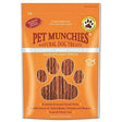 Orange package of pet munchies dog natural munchies dog treat salmon and sweet potato sticks pack 8 x 90g