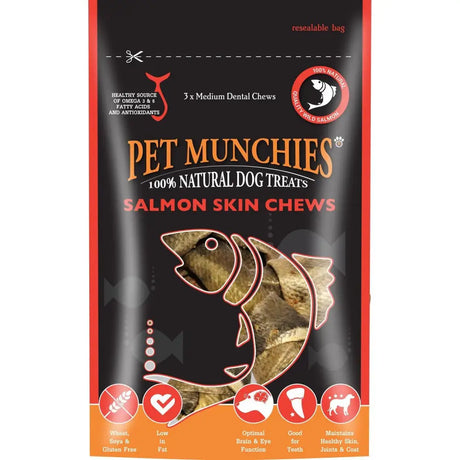 Pet Munchies Salmon Skin Chews Medium (90gm) X 8 Pack Dog Treats
