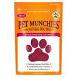 Orange resealable bag of pet munchies training treats duck with natural maroon treats and paw print design visible