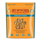 Orange and teal package of pet munchies twists natural chicken breast gourmet dental stick dog treats