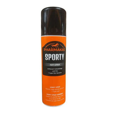 Orange pharmakas sporty haft-spray aerosol can with black cap sticky bum spray for active use bum spray sporty
