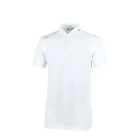 White short-sleeved polo shirt with collar and subtle chest branding for sporty functional use pikeur abrod mens competition