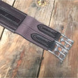 Black leather atherston elasticated leather girth with silver stainless steel buckles and detailed stitching