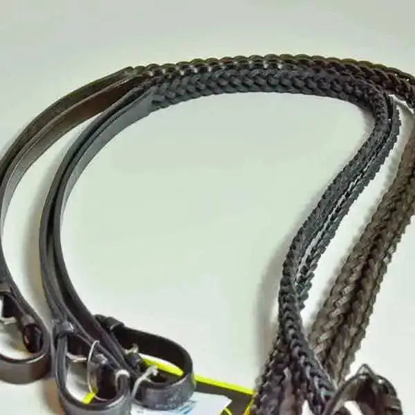 Plaited Leather Reins Black 16Mm / 5/8&Quot; Full Reins Barnstaple Equestrian Supplies