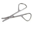 Stainless steel plaiting scissors with ergonomic triangular handles and curved blades for precise hair trimming