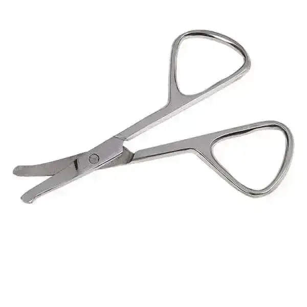 Stainless steel plaiting scissors with ergonomic triangular handles and curved blades for precise hair trimming