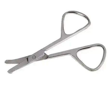 Stainless steel plaiting scissors with ergonomic triangular handles and curved blades for precise hair trimming