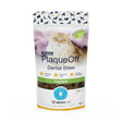 Proden plaqueoff dental bites veggie cat treats pouch with fluffy orange tabby and brown treats visible branded swedishcare