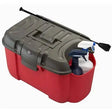 Red and gray plastic horse grooming tote with black spray wand on top for plastica panaro koala large grooming use
