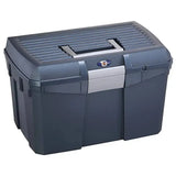 Dark gray plastica panaro tack box medium made of plastic with silver handle latch and ribbed lid for easy carrying