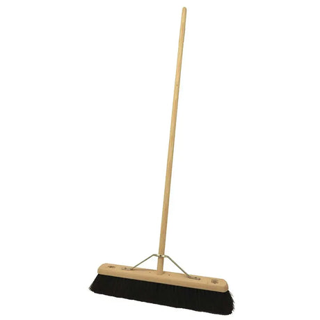 Black bristle platform broom fitted with a light wood handle finest medium for efficient sweeping tasks