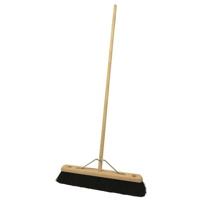 Black bristle platform broom fitted with a light wood handle finest medium for efficient sweeping tasks
