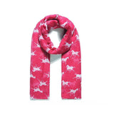 A vibrant pink platinum blaze printed scarf featuring a repeating pattern of white blaze printed horse silhouettes