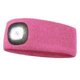 Pink ribbed fabric kelty led headband with square built-in light perfect for winter nights by platinum kelty led