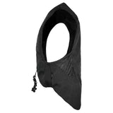 Black leather hood with textured pattern and tassel for point two hunter showjumper child body protector pro air