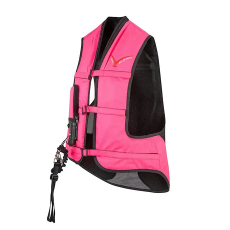 Bright pink and black mesh point two proair florescent equestrian air vest with adjustable straps and secure buckle system