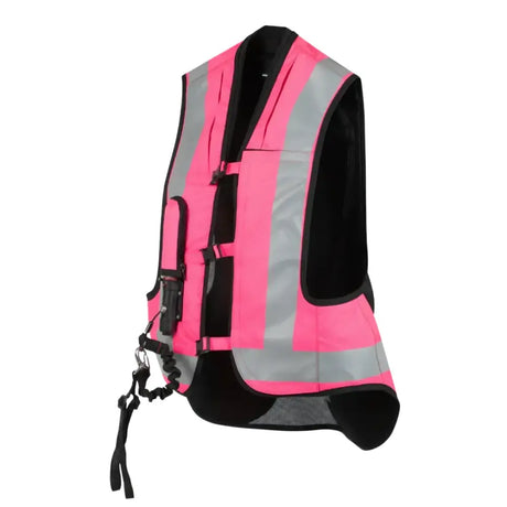 Bright pink proair air vest with reflective silver stripes and black trim designed for equestrian air vests use