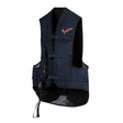 Dark blue point two proair equestrian air vest with black mesh panels and red logo for a comfortable fit