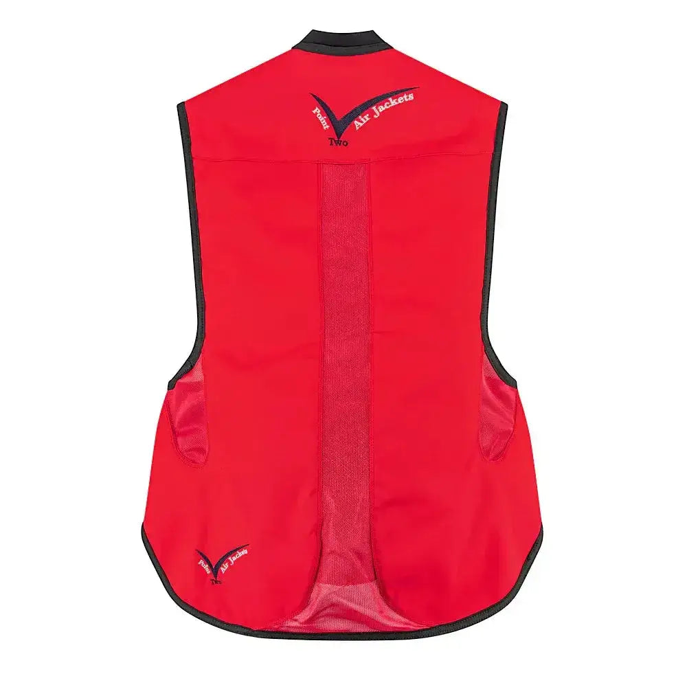 Red point two proair equestrian air vest with black trim mesh panels and polar air jackets branding for comfortable fit