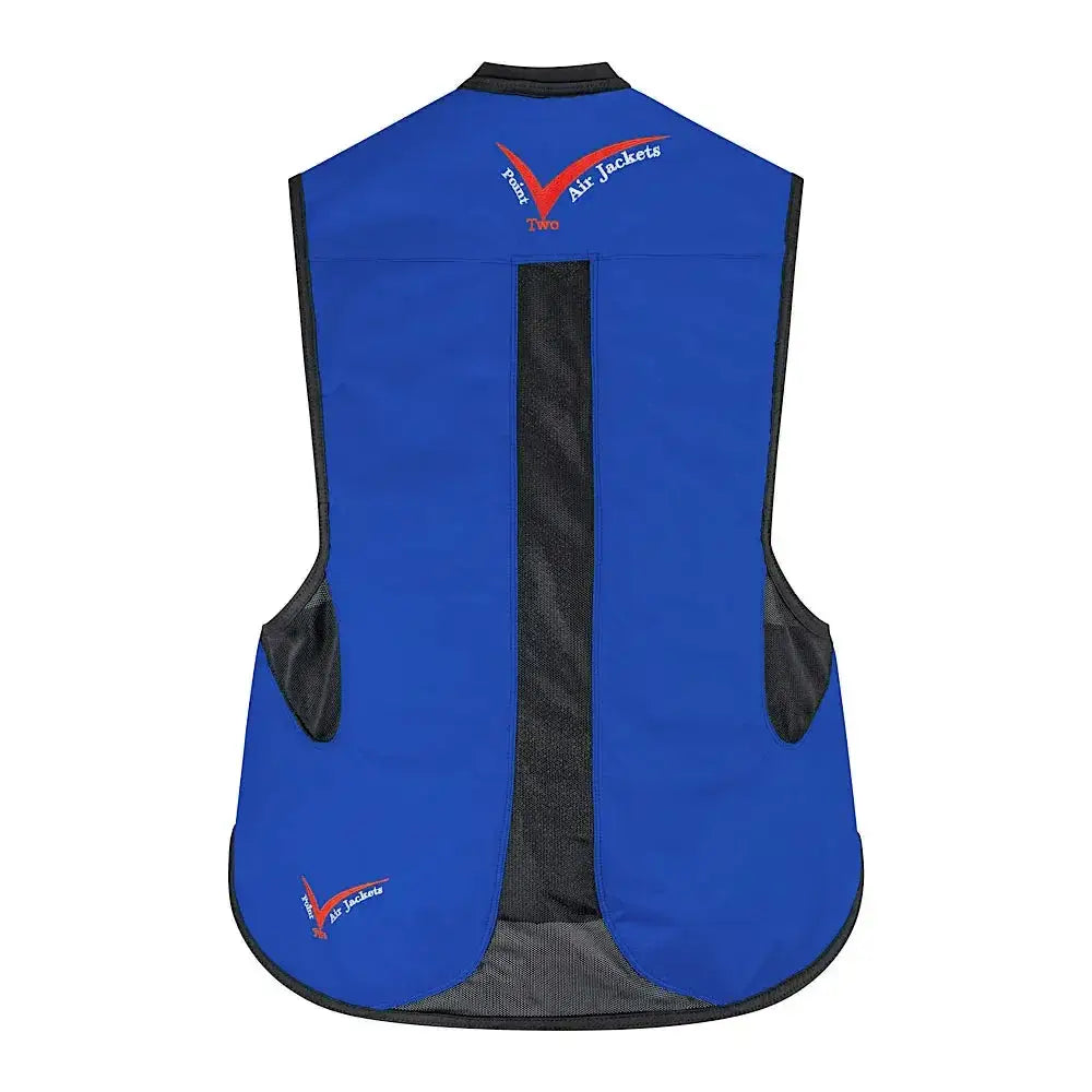 Blue point two proair equestrian air vest with black trim mesh panels for a comfortable fit and safety